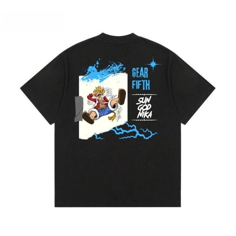 

Summer 2026 One Piece Luffy FiveTier Sun God Nika Trendy Theme 100 Pure Cotton Printed Tshirt for Adults and Children S