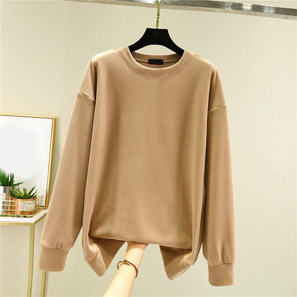 Ladies' Loose Comfortable Casual Fashionable And Warm Underwear With Seamless Round Neck And Thick Velvet Top