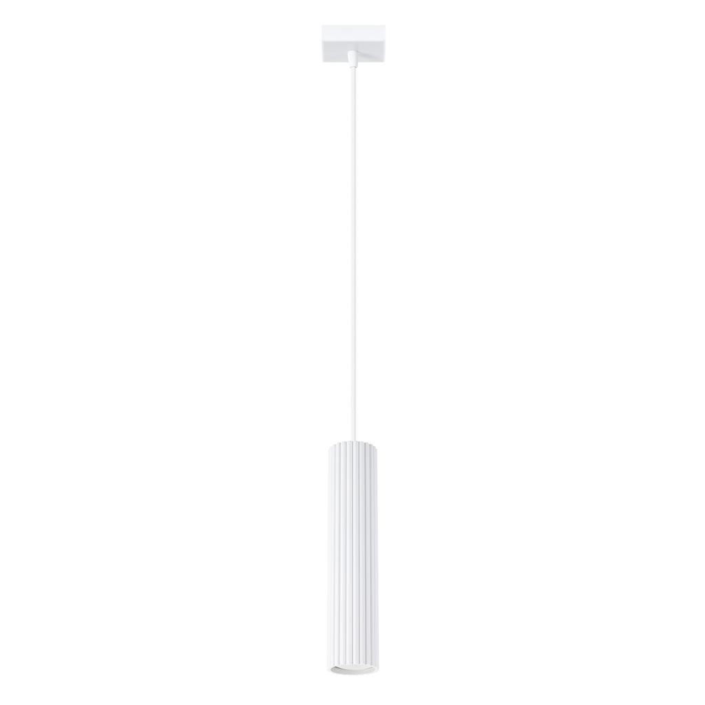 Modern white fluted tube pendant lamp for bedroom, kitchen, island, 1xGU10 10W KARBON Sollux Lighting