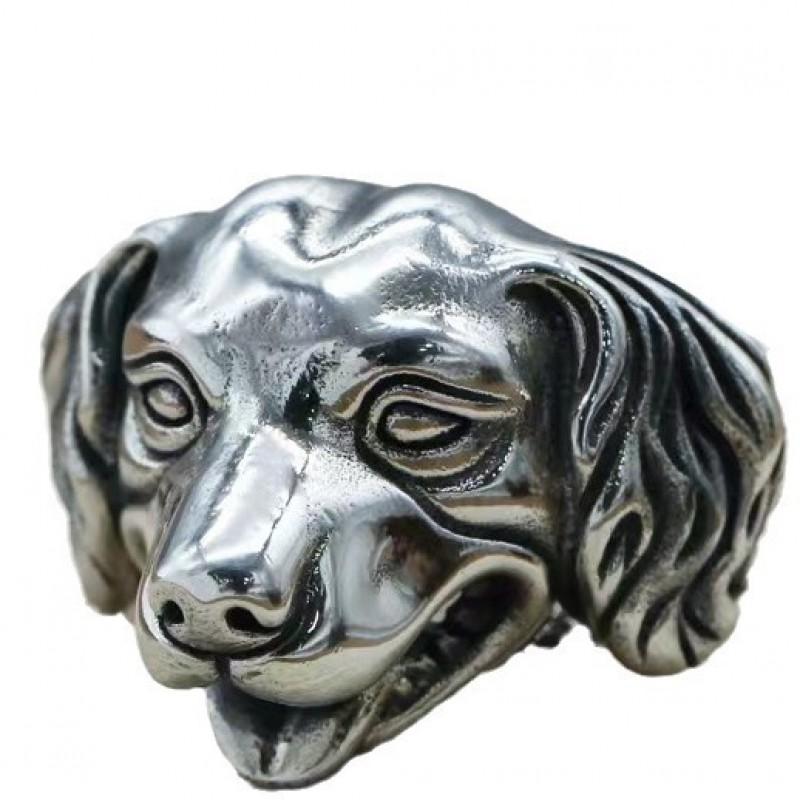 Adjustable Open Ring Men Women Dog Head Zodiac Sign Retro Plated Statement Jewelry