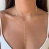New Elegant Gold Color Y Shaped Tassel Layered Necklace for Women Simple Metal Geometric Bead Chain Choker Fashion Jewelry Gift