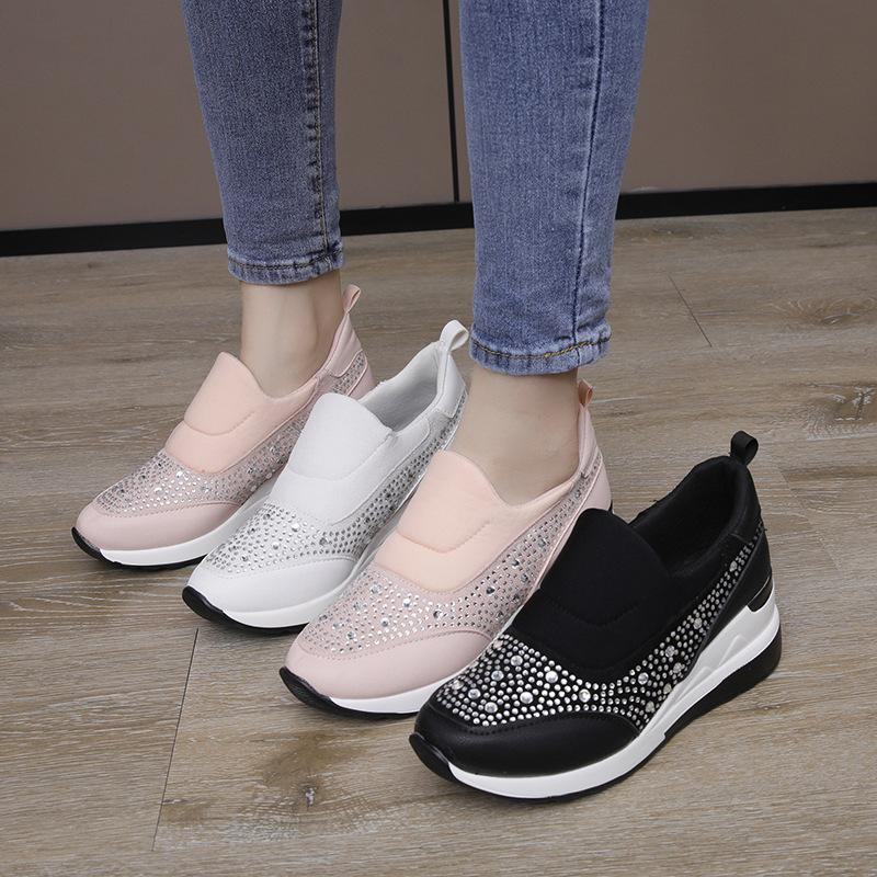 Fashion Plus Size 35-43 Shoes for Women Autumn Fashion Women Platform Flats Loafers Slip on Wedges Rhinestone Sneakers Zapatos De Mujer