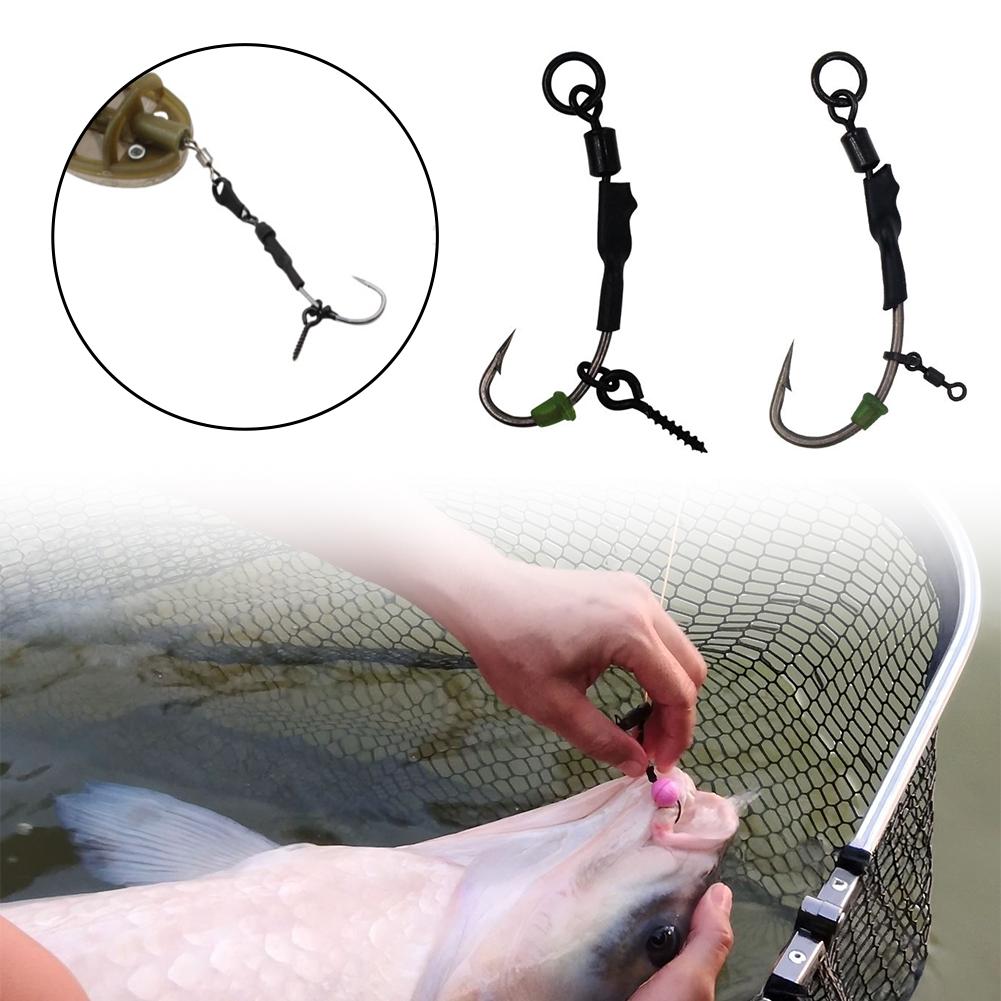 4Pcs Carp Fishing Rig Hook with Antitangle Sleeve, Carp Fishing Ronnie Rig Hook Baits Stoppers Baits Screws Terminals Tackle