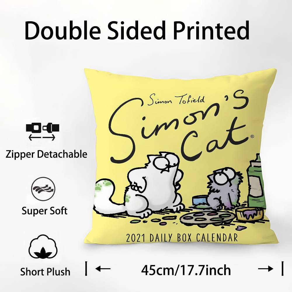 Cartoon Cute S-Simons Cat Pillow Case Square Double‑Sided Print Cushion Case For Sofa Home Bedchamber Decor Gift