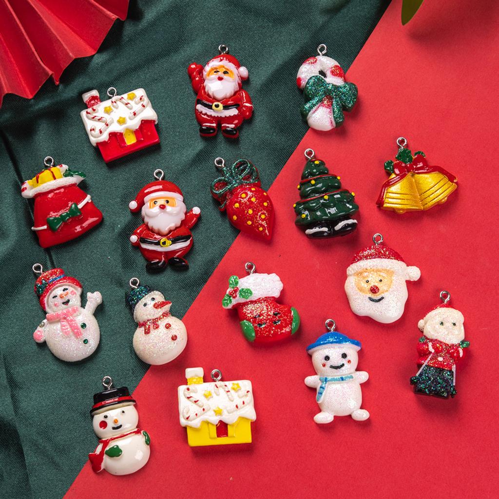 Christmas Resin Pendants - Santa And Snowman Ornament Set For Christmas Tree Decorations, Gift Wrapping, And Holiday Crafts