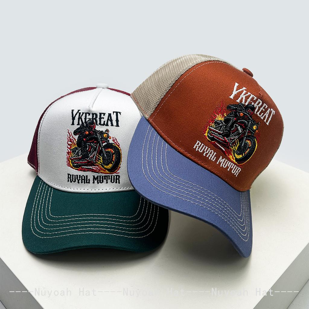 And Women Hip-Hop Embroidered Motorcycle Driver Letter Prints Baseball Caps Color Contrast Sun Protection Personalized Trucker Caps All-Match Ins