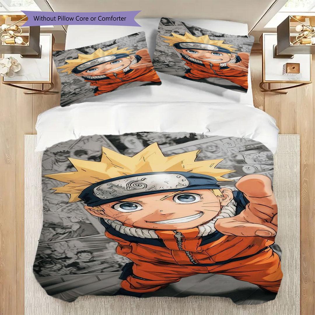 

3pc Naruto-themed Printed Bedding Set( Without Core), Soft and Skin-friendly, Suitable for Bedroom or Guest Room 135x200cm