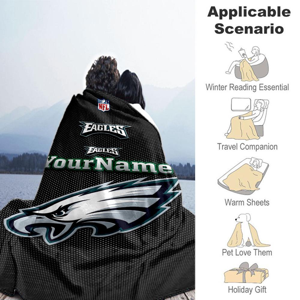 Philadelphia Eagles Customize Text Blanket Throw Personalized Blanket Soft Warm Cozy For Bedding Home Decor Chair Bed For All Occasions