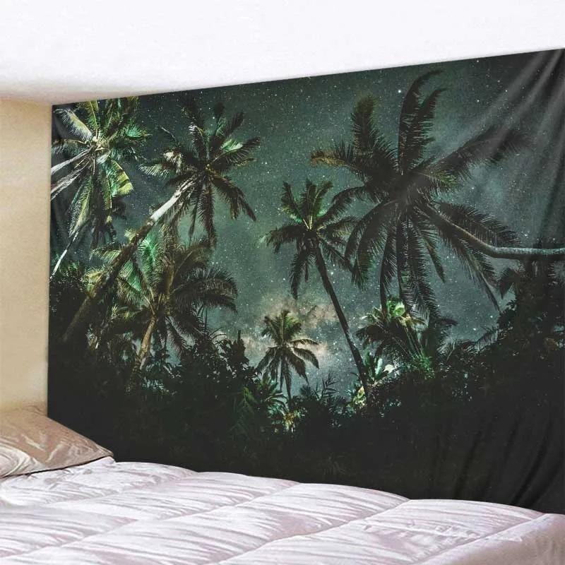 Background decoration tropical plant tapestry aerial palm tree wall hanging Nordic ins home living room bedroom fabric painting
