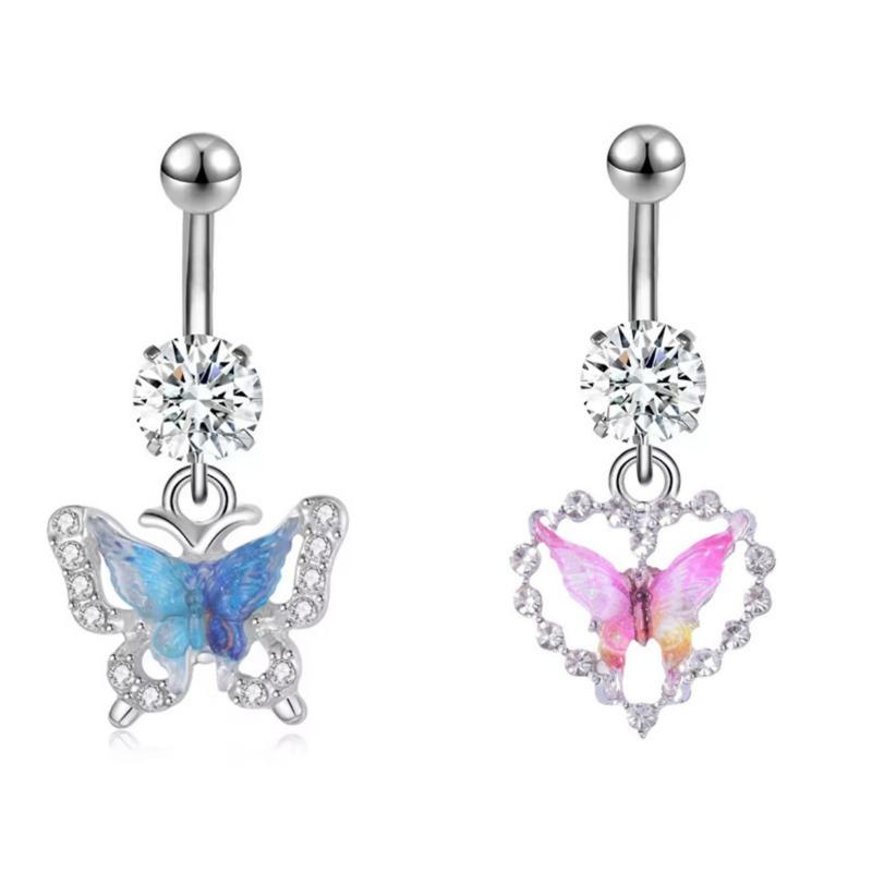 Fashion Exquisite Butterfly Heart Belly Button Ring For Women Girls Body Piercing Stainless Steel Navel Ring Beach Jewelry