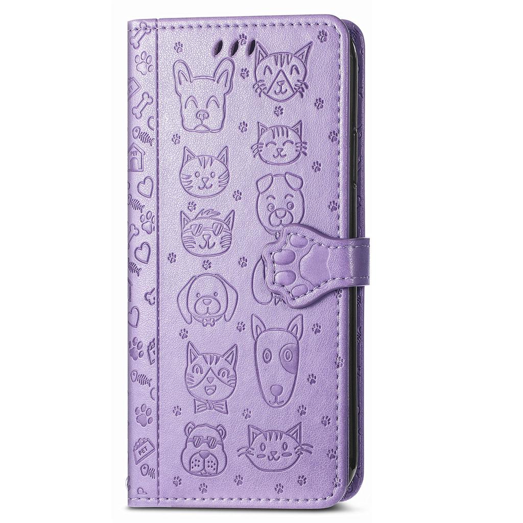 Custodia a Portafoglio Flip in Pelle per Samsung Galaxy A17 A16 A15 A14 A13 A12 A07 A06 A05 A05S A04S Gatto e Cane in Rilievo, Copertura Telefono