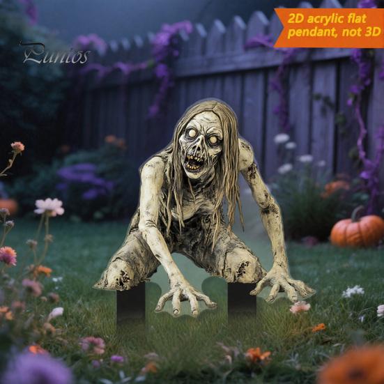Weather Resistant Yard Decor Halloween Scarecrow Garden Stake, 2D Flat Creepy Zombie Ornament, Spooky Doll Horrifying Lawn Ornaments Decoration, Scary