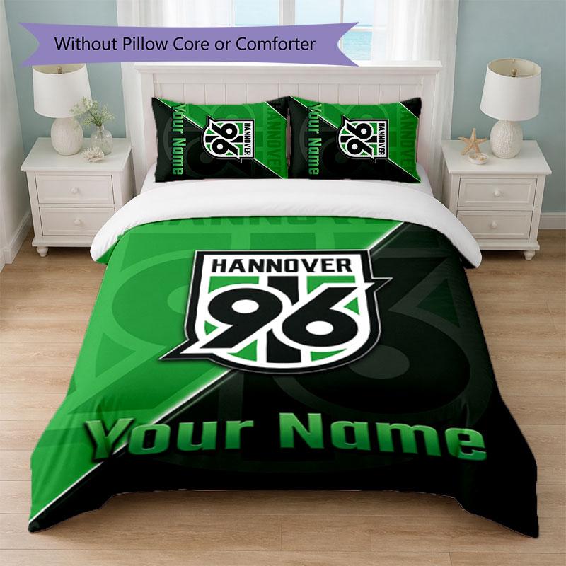 Set Biancheria da Letto Personalizzato Hannover 96 con Nome Testo 1 Copripiumino+2 Federe Logo Calcio Regalo Personalizzato per Occasione Speciale Decorazione Camera da Letto