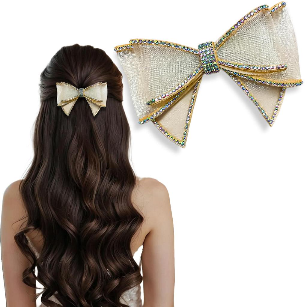 Lykaa 1 Pc Rhinestone Bow Hair Clip for Women & Girls | Elegant Net Fabric Bow Barrette | Stylish Latest Crystal Hair Barrettes Hair Accessories (G