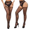 Plus Size High Waist Suspender Garter Belt Fishnet Thigh Stockings Pantyhose Open Crotchless Sexy Body Suit Tights For Woman Xxl