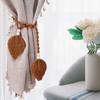 Boho Curtain Tiebacks Leaf Curtain Buckles with Wooden Bead Cotton Rope Hand-Woven Curtain Straps for Home Bedroom Decoration