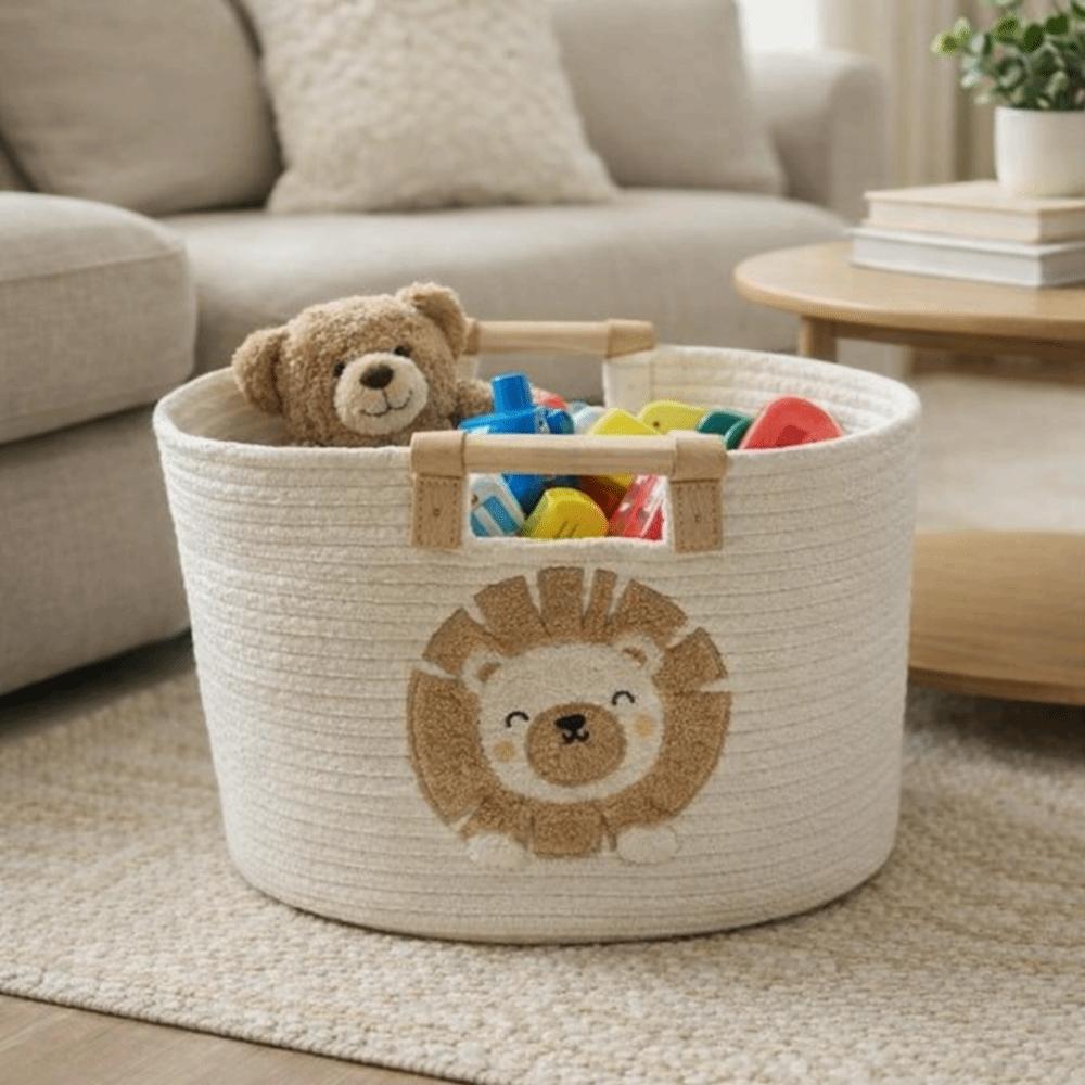 Přenosný pletený úložný koš Roztomilý koš na nepořádek Multifunkční organizér na hračky a svačiny Dětský pokoj
