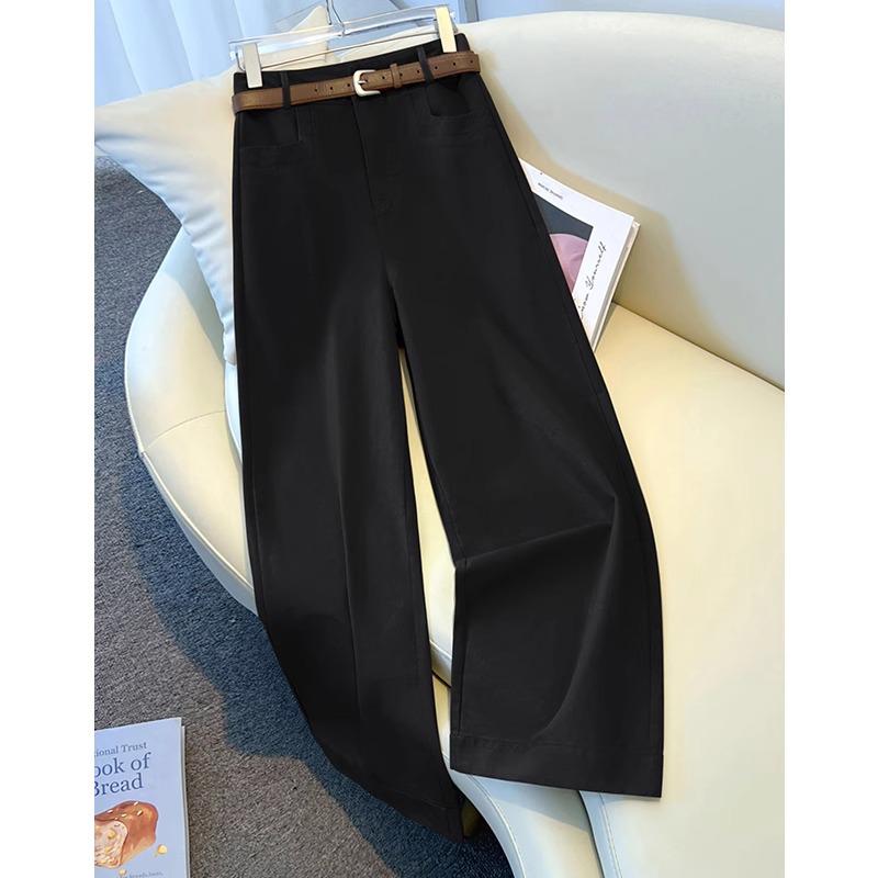 2025 Khaki High-Waisted Wide-Leg Pants for Women - Spring/Autumn Casual, Slimming, Versatile, Straight-Leg Design