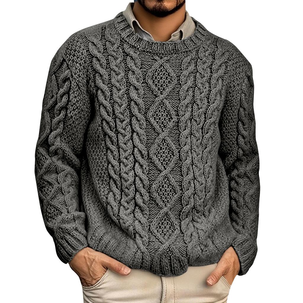Fashionable Casual Round Neck Pullover Long Sleeved Men's Knitted Sweater