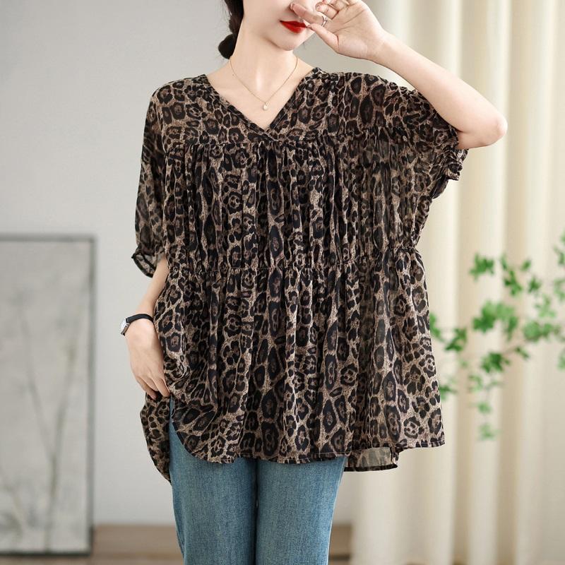 Kurzarm Übergroß Chiffon Vintage Lässig Locker T-Shirt Oberteile für Damen Sommer T-Shirt