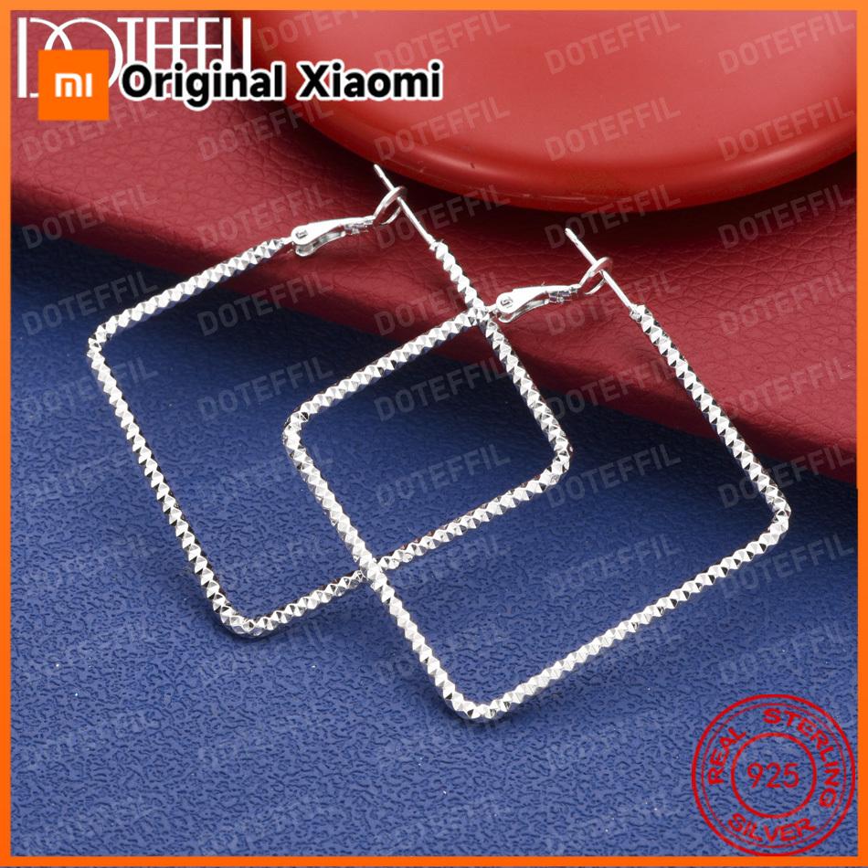 Xiaomi 925 Sterling Silver 50mm Sparkling Square Earrings for Women, Fashionable Wedding Jewelry, Party Accessories