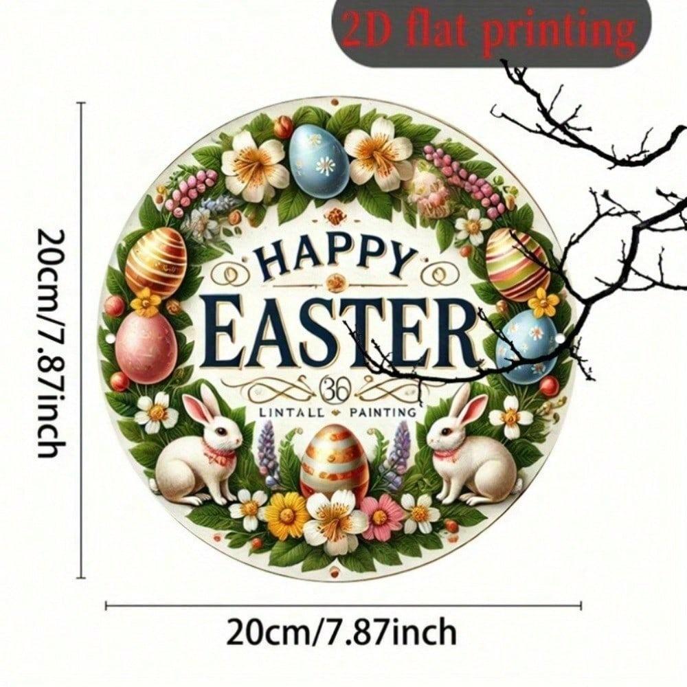 Vintage Easter Metal Wall Art Round Spring Home Decor Hanging Ornament Rustic Farmhouse Seasonal Display