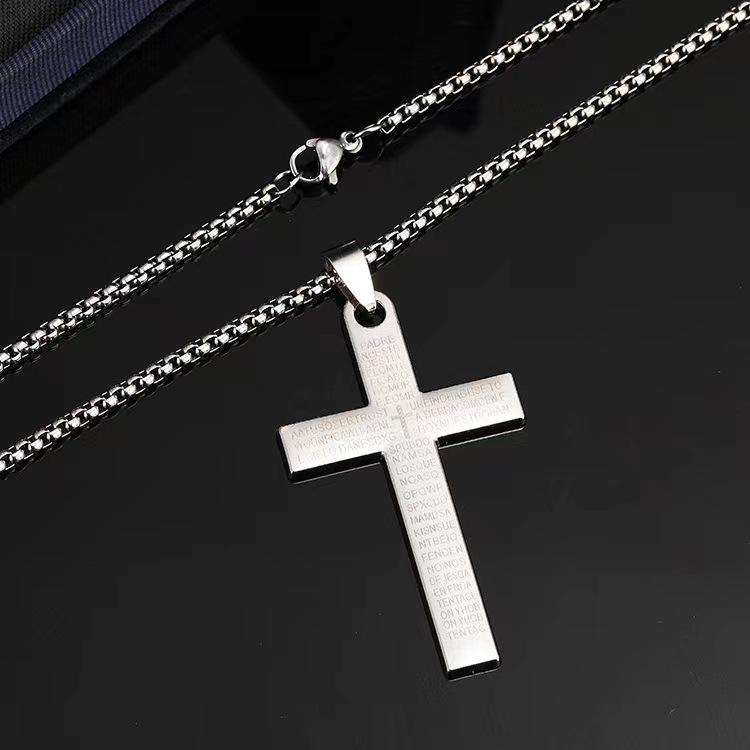 Čierny náhrdelník s príveskom kríža z titánovej ocele - Európsky a americký hip-hopový štýl pre mužov a ženy