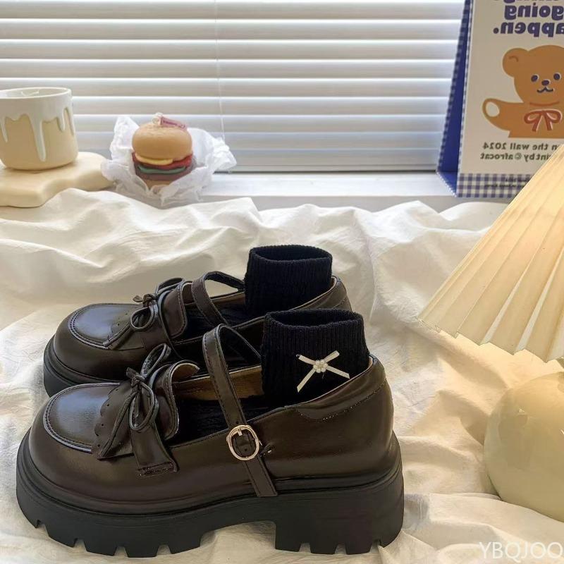 Fashion Elegant Black Bow New Spring and Summer Thick Soled Small Leather Shoes Simple Comfortable Versatile Women's Single Shoes