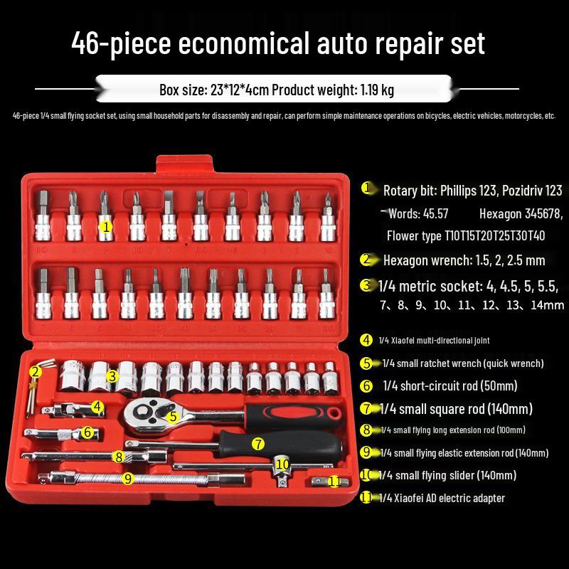 46-Piece Automotive & Motorcycle Repair Ratchet Socket Wrench Tool Set