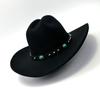 New Western Cowboy Hat, Black Woolen Jazz Top Hat, Four Seasons Men'S And Women'S Turquoise Crimped Felt Hat