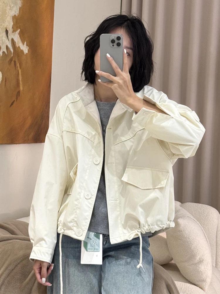 2025 Women's Frosted Jacket: Spring Fashion Loose Casual Solid Color Stand-Up Collar Top.