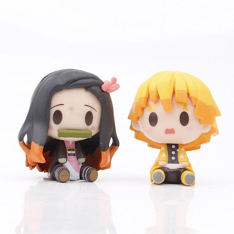 Set Demon Slayer Kamado Tanjirou  Agatsuma Zenitsu Action Figure Anime Model Pvc Statue Collectible Toy