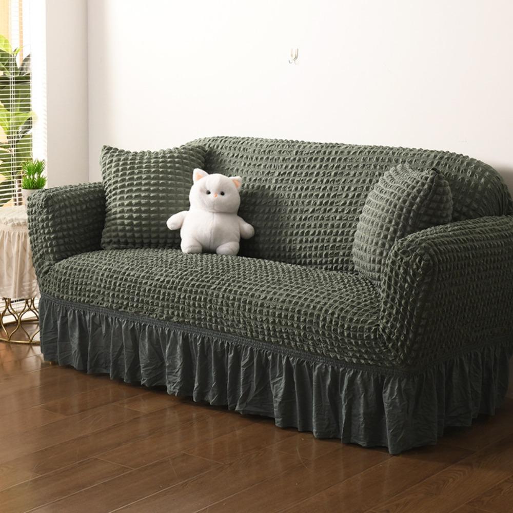 Thick Elastic Bubble Gauze Sofa Cover with Lace Full Wrap Slip Proof for Chaise Lounge Sectional Sofa