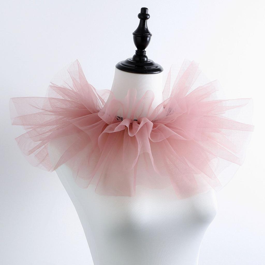 Women Tulle Ruffled Fake Collar Multi-Layered Mesh Clown Choker Lace-Up Ribbon Neck Ruff Shawl Fake Collar