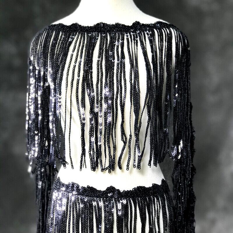 1M Shiny Sequins Tassel Fringe Trim Lace 16cm Ribbon Tassels Christmas Decor Curtains Dance Dresses Skirt Diy Sewing Accessories