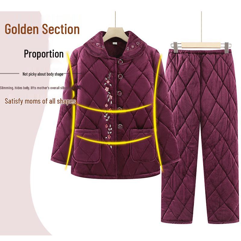 Damen Baumwoll Tang-Anzug Pyjama-Set für den Winter - Verdickter Samt, Warme Homewear für mittlere und ältere Menschen