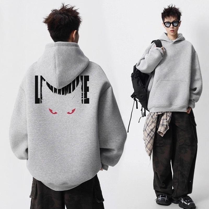 Men's Autumn American Brand Devil Cat Print Hoodie, Heavyweight & Trendy Stiff Sweatshirt, Cleanfit Base Layer.