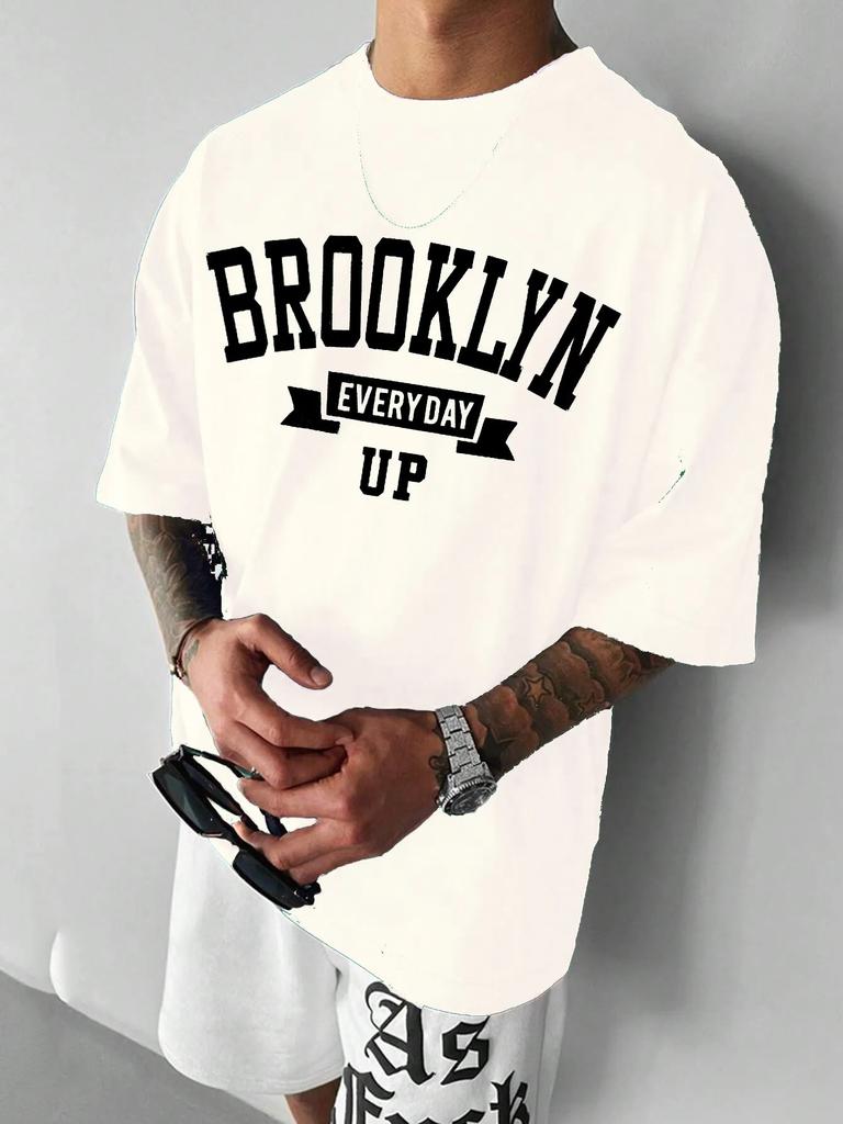Camiseta de Algodón de Verano para Hombre Estampado Brooklyn Tops Camisetas Masculinas Letra Camiseta Manga Corta Ropa Harajuku Streetwear 71117