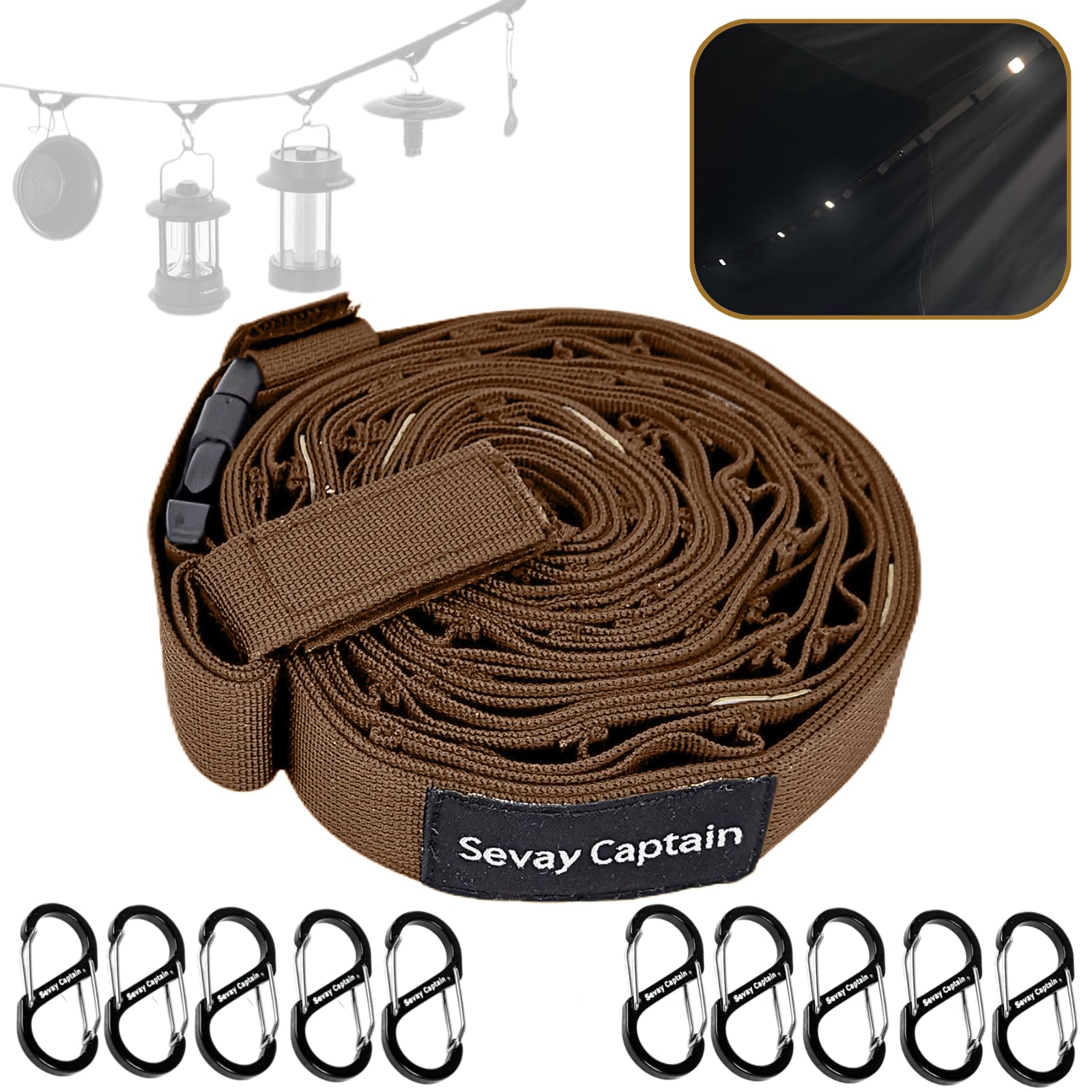 

SevayCaptain Daisy Chain Подвесная бельевая веревка Изготовлена из нейлона Регулируемая длина от до Входящая в комплект светоотражающая полоса позволяет видеть в темноте 24
