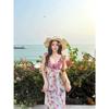 Summer New Lotus Leaf Edge Seaside Vacation Style Photo Dress Design Sense Super Fairy Temperament V-neck Floral Tea Break Dress