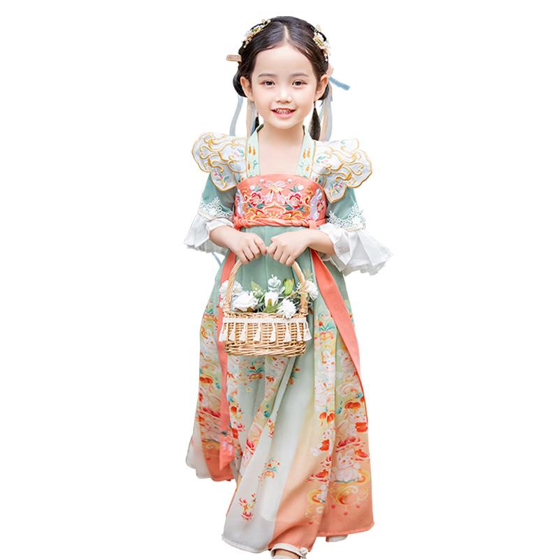 Girls  Summer Embroidered Hanfu Tang Style Dress 130
