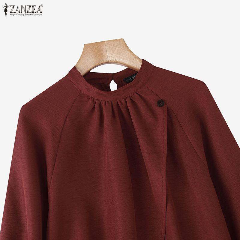 ZANZEA Lässige Bluse mit Stehkragen und einfarbigen Langarmshirts für Damen