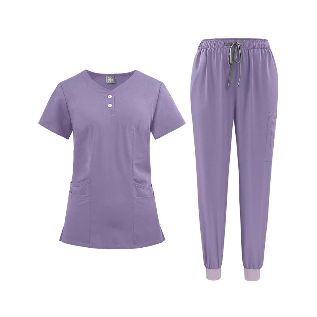 Women's Uniform Quick-drying Fabric Color V-neck Pocket Short-sleeved Trousers Suit Dry- Work Clothes