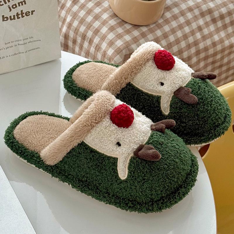 Damen Süße Cartoon Rentier Plüsch Hausschuhe - Weihnachts-Stil Indoor Warme Winterschuhe