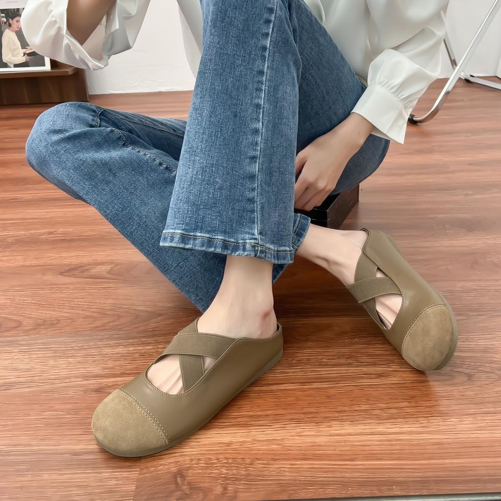Yuanlitong casual Boken shoes women's bag head half-drag Muller shoes 2025 Korean version cross-strap platform casual shoes women