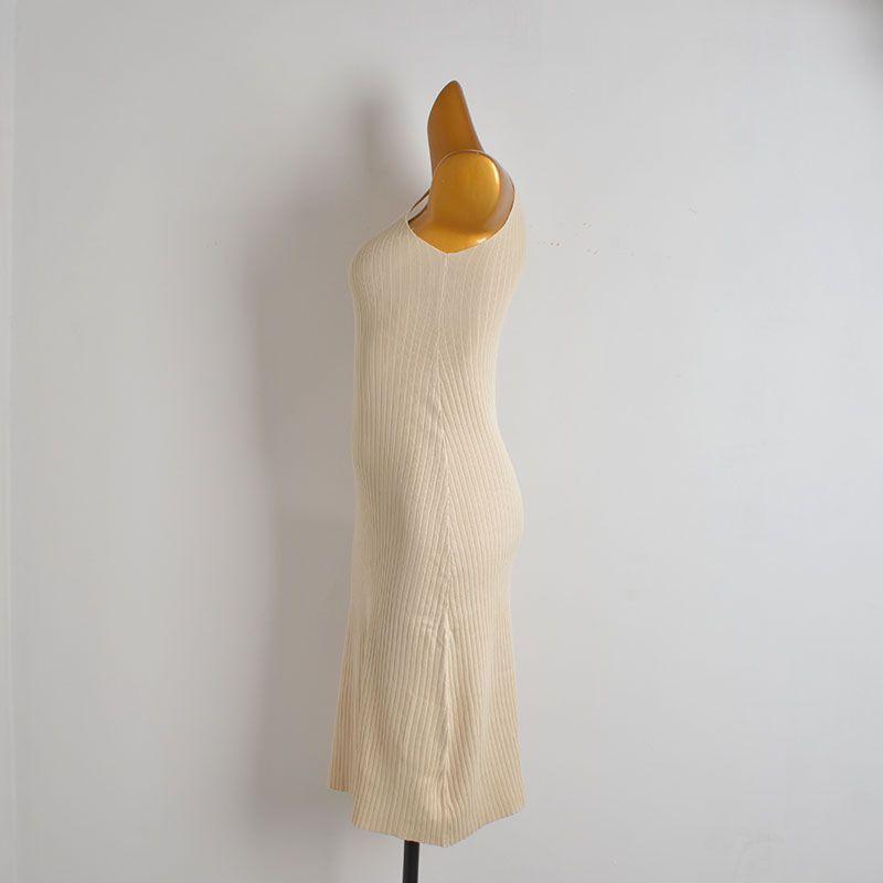 French Style Simple New V-neck Sunken Stripe Sleeveless Knitted Sling Vest Dress Women Clothes Summer Slim Fit Slimming Dress