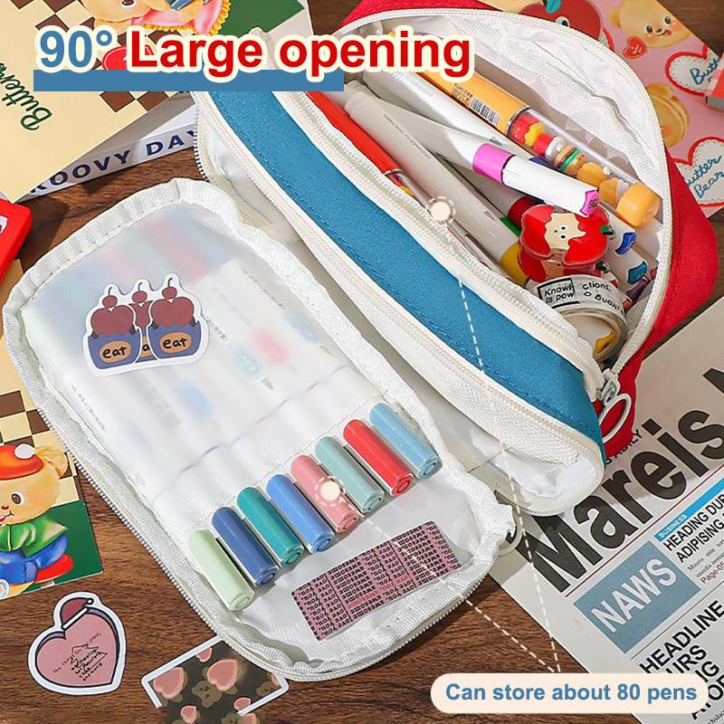 Estojo de Lápis Vintage Estilo Americano Grande Capacidade Color-Block - Organizador Multiuso de Suprimentos e Acessórios Para Aprendizagem