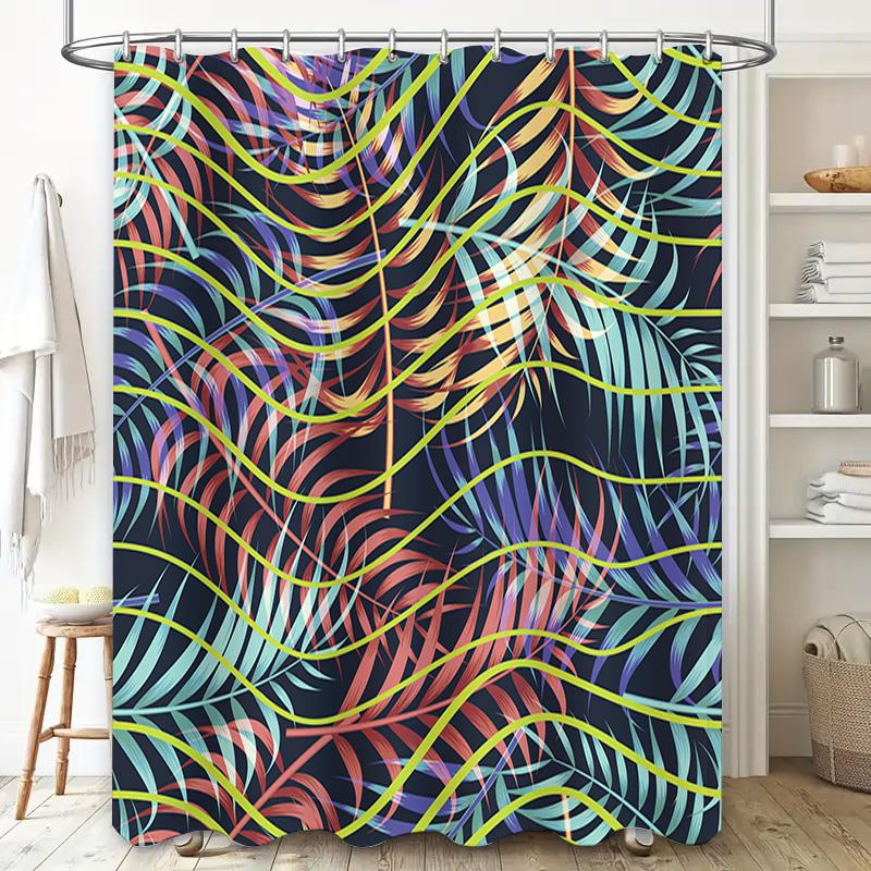 Bright Tropical Palm Leaves Shower Curtain Multicolored Leaf Design for Bathroom Decor – 72 x 72 (Red Blue Yellow Green)