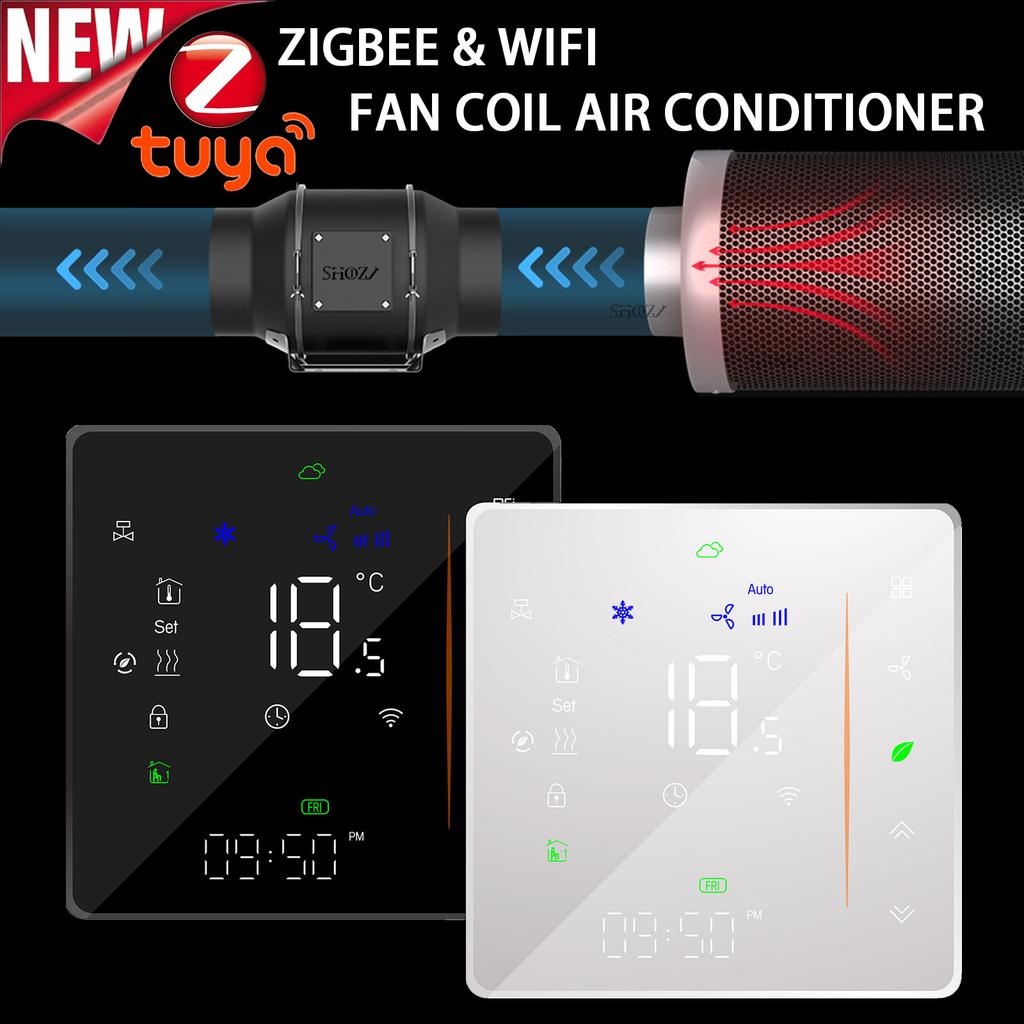 TUYA Zigbee Wi-Fi 2/4 Pipe Fan Coil Room Thermostat - HVAC Temperature Controller For Heating And Cooling 12VAC 24VAC 95-240VAC