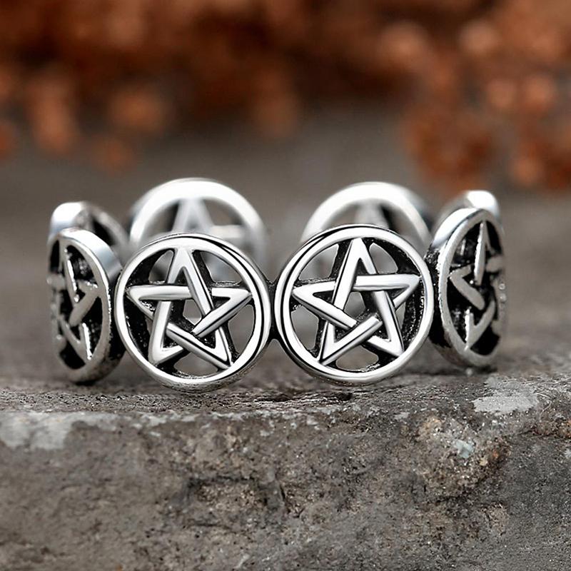 New Star Pentagram Punk Chunky Adjustable Thai Copper Color Finger Ring For Women Mens Korean Trendy Tibetan Jewelry Gifts